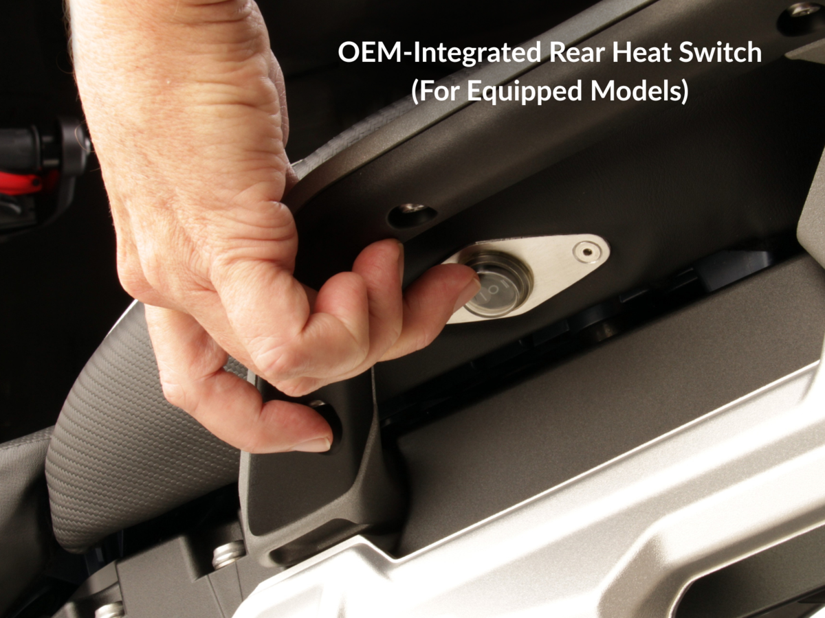 Explore Sargent's cycle gear for the R1300 GSA featuring the OEM-integrated rear seat switch with the World Sport Non-Standard motorcycle seat covers with CFX andsilver welt Regular Height.